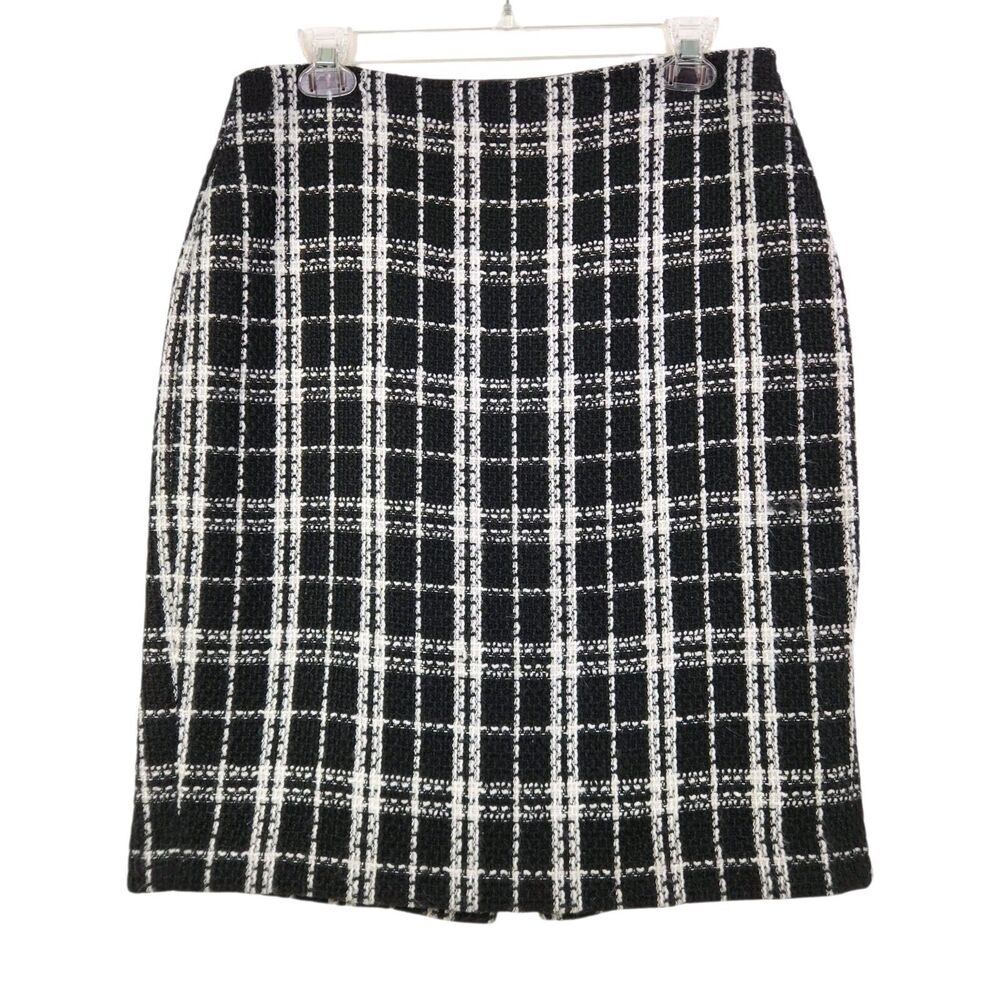 Calvin Klein Black Plaid Pencil Skirt Size 6 Lined Office Career Capsule Preppy